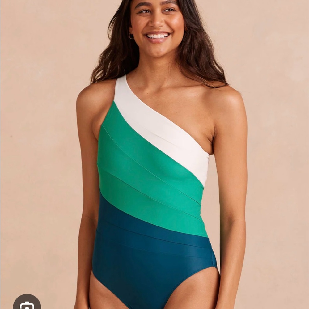 Summersalt One-Shoulder Swimsuit in Green and Blue